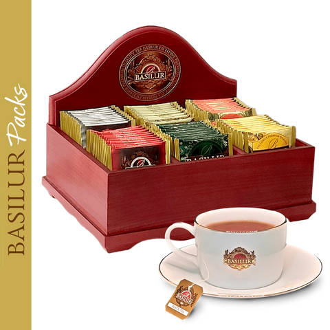 Exhibidor de Madera Premium con 60 Tés y Juego de TAZAS  Té para 6 Personas - Basilur